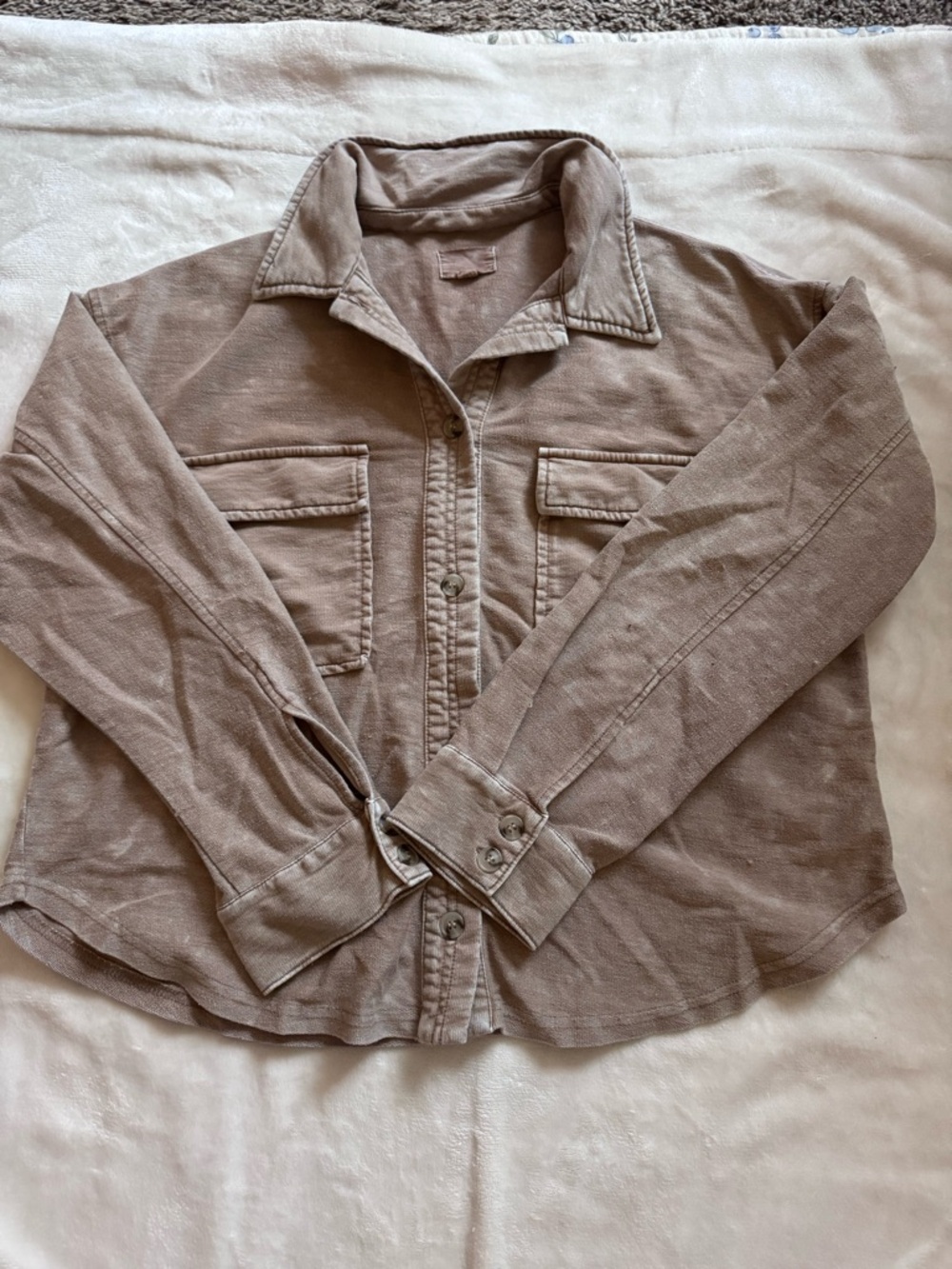 Francesca's Collections Taupe Button-Up Utility Shirt